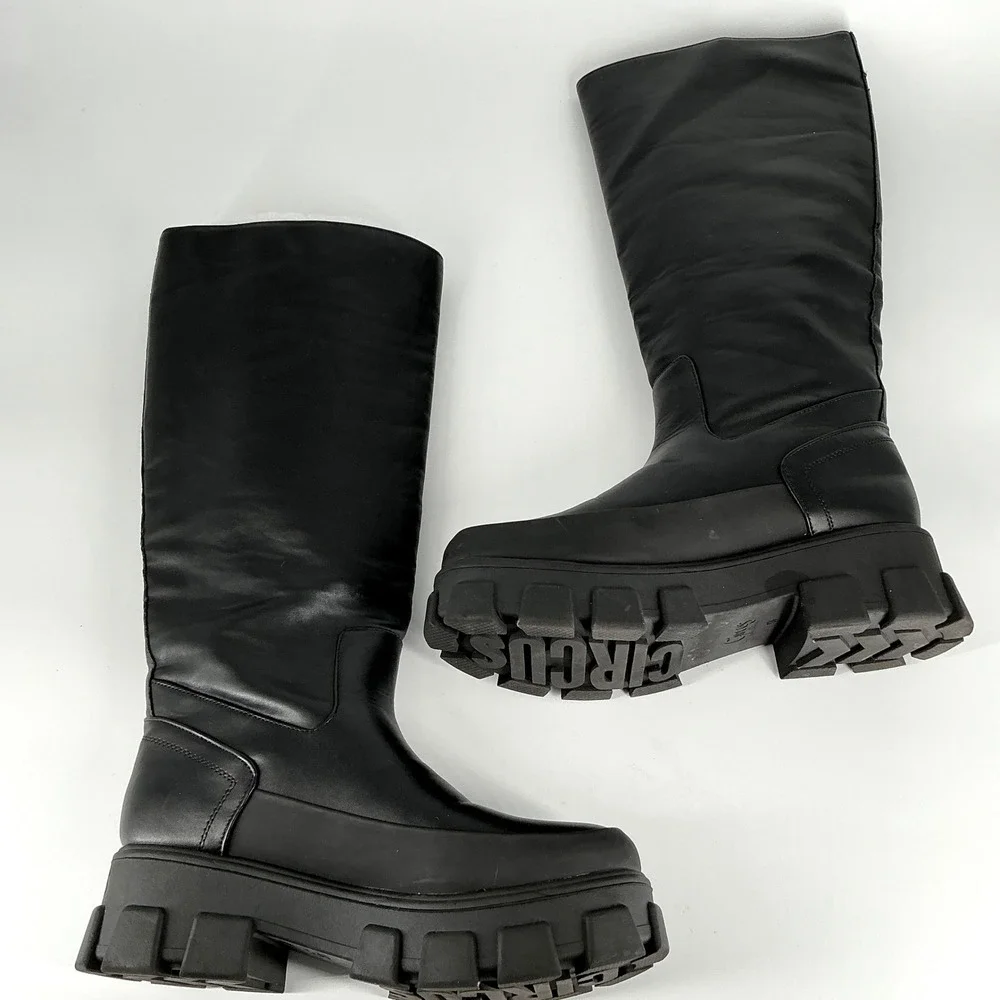 Circus NY Sam Edelman Size 9.5 Black Knee High Lug Sole Platform Boots Dollie